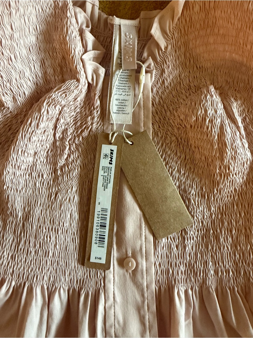 SKIMS Pale Pink Ruffle-Strap Button-Front Mini Dress - Picture 4 of 4